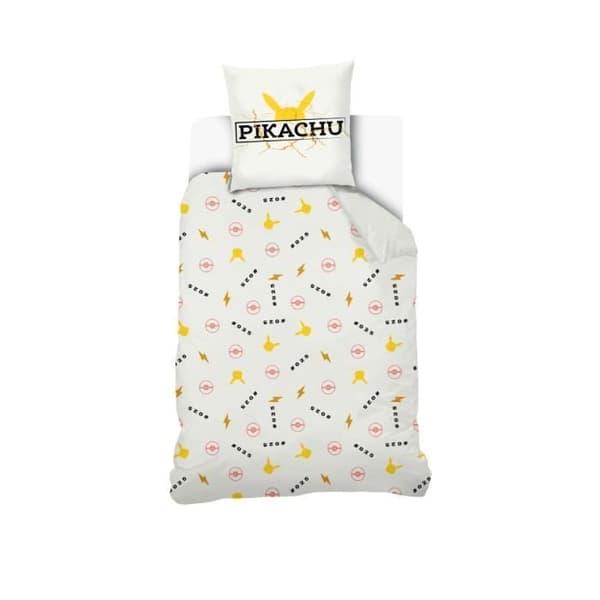 PIKACHU - Pikachu Husstäck med hög spänning 140x200 cm + Pikachu Kuddöverdrag 63x63 cm - Vit - 100% Bomull