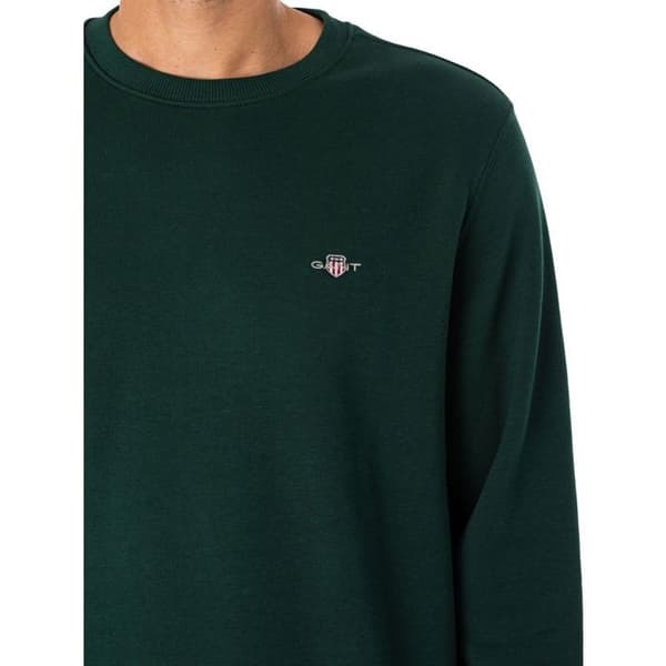 GANT herrtröja rund hals Reg Shield - tartan grön, långa ärmar, bomull/polyester