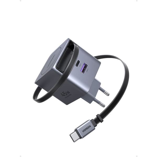 Väggladdare - UGREEN - 45W - USB-A och USB-C - Sammanfällbar - Svart