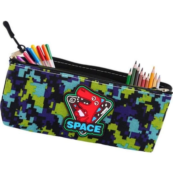 Makeup kit - Lean brush case Pencil case Space Dinosaur Pixels Blue Green 20x8cm