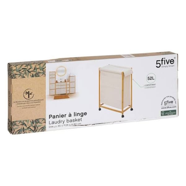 Tvättkorg med hjul 52L beige - 5 five simply smart