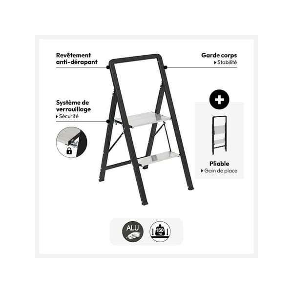 Grå aluminiumstege 2 steg H83cm - 5 five simply smart