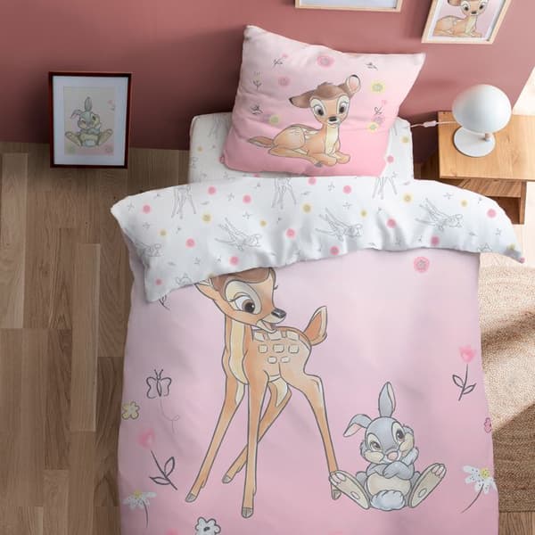 Barnsängset 100% Bomull - DISNEY BAMBI FLOWERS - Rosa - 140x200+63x63cm