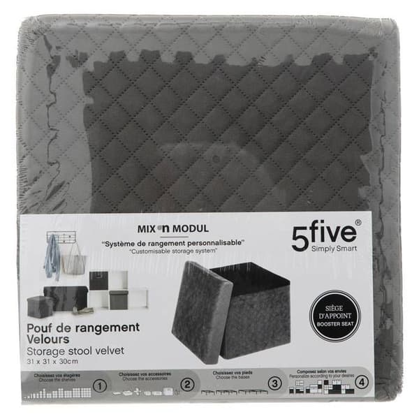 Fällbar pouf 31x31cm "Mix N' Modul" grå sammet - 5 five simply smart