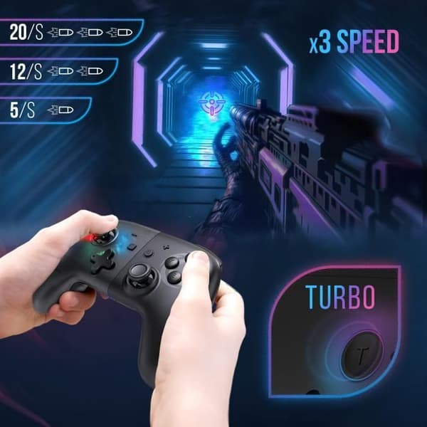 Spelkontroll - Oniverse - Black Star - Trådlös - Kompatibel med Nintendo Switch - Dubbel vibration