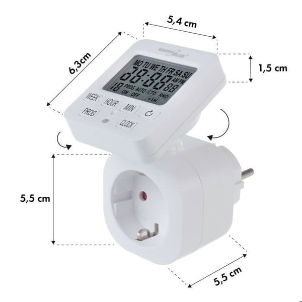 Programmerbar GreenBlue GB605 F - digital klocka 16A (3680W), 18 program, vridbar LCD-skärm