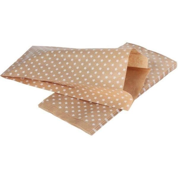 Sachet med 50 presentpåsar i kraftpapper med vit stjärnmönster