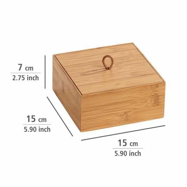 WENKO Förvaringslåda Terra M i bambu 15x7x15 cm med lock — Brun