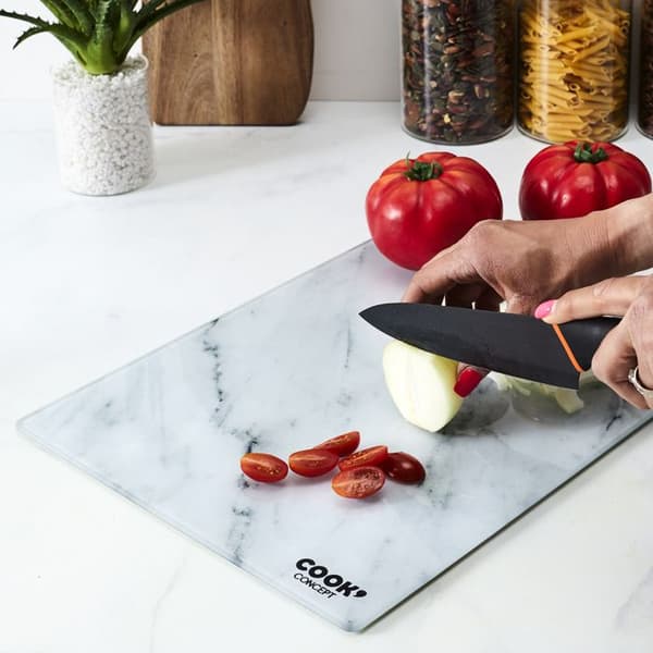 Skärbräda - Cook Concept - Glas - Marmor Effekt - Svart Och Vit