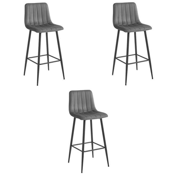 MADAME MEUBLE | Set av 3 Barstolar POZZA | Ergonomisk design | Mörkgrå sammet