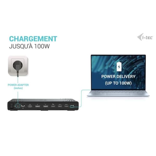 USB-C-dockning - I-TEC - Triple Display DS - 3 skärmar 4K - 100W - Svart