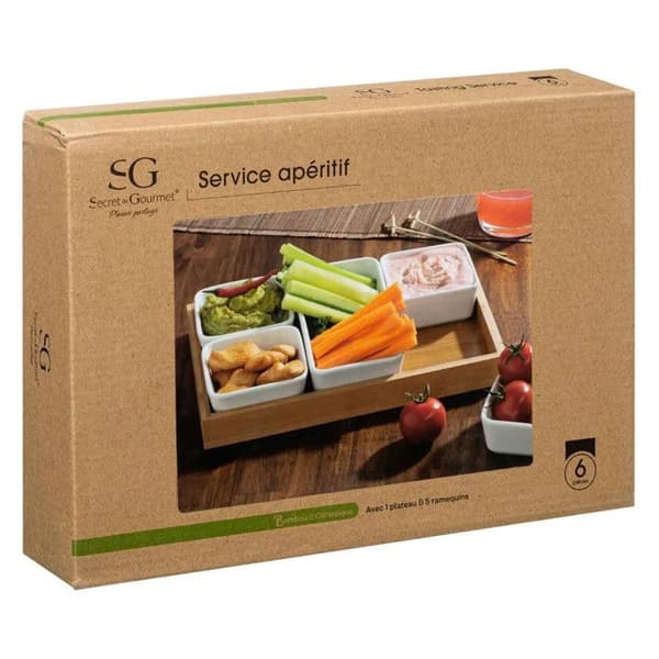 Set aperitif 6 delar "Bambou" 28cm naturlig