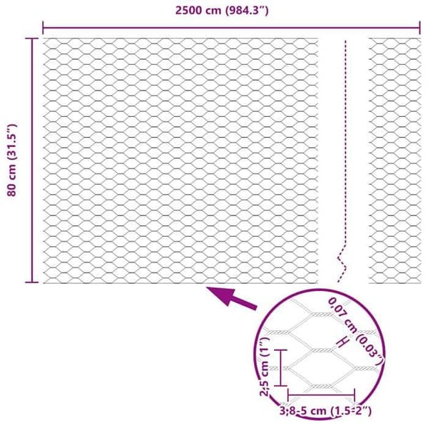 vidaXL Hexagonal stängsel Grå 0,8 x 25 m PVC 42005530