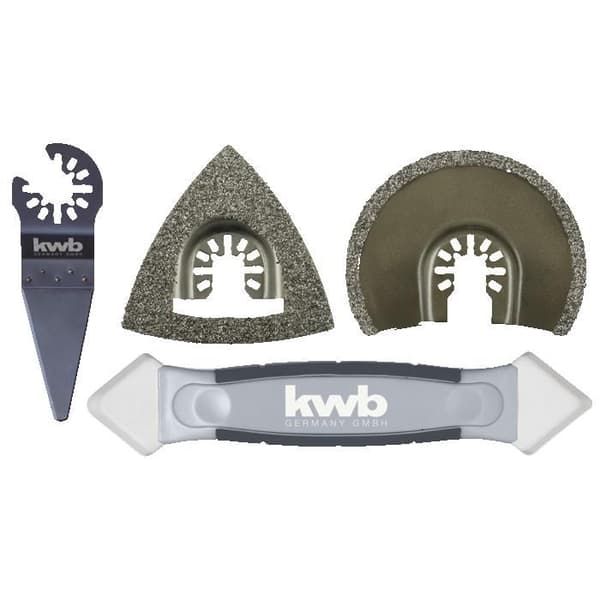 Kwb by Einhell Set med 4 multifunktionella verktyg för kakel (HM-rambyr, 2 HM-segmenterade sågar, skrapa)