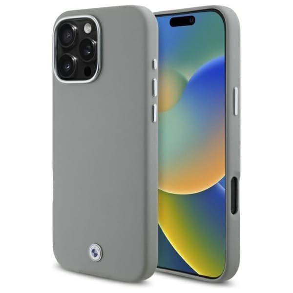 Telefonfodral - BMW - iPhone 16 Pro Max - Läder och metall - Grå - MagSafe