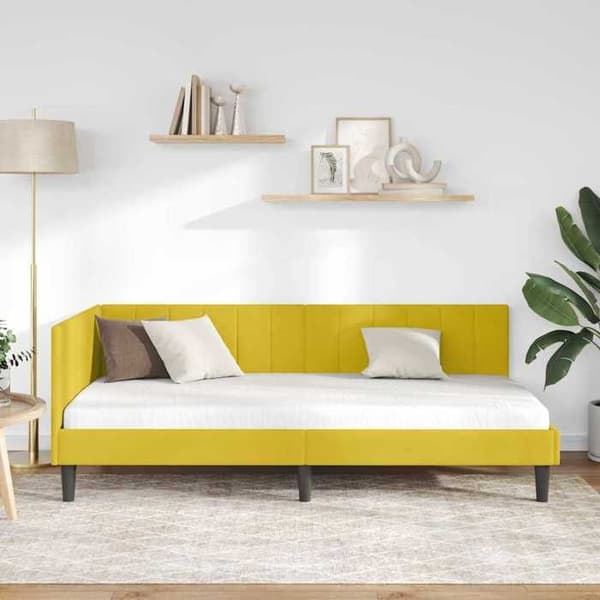 vidaXL Vinkel sängram Gul 90 cm x 190 cm Sammet 42016344