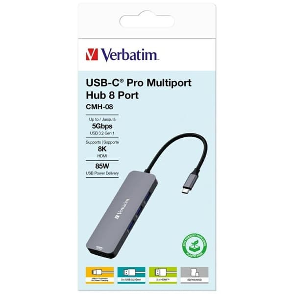 USB-C-hubb - Verbatim - CMH-08 - 2x HDMI - 3x USB-A - 1x USB-C