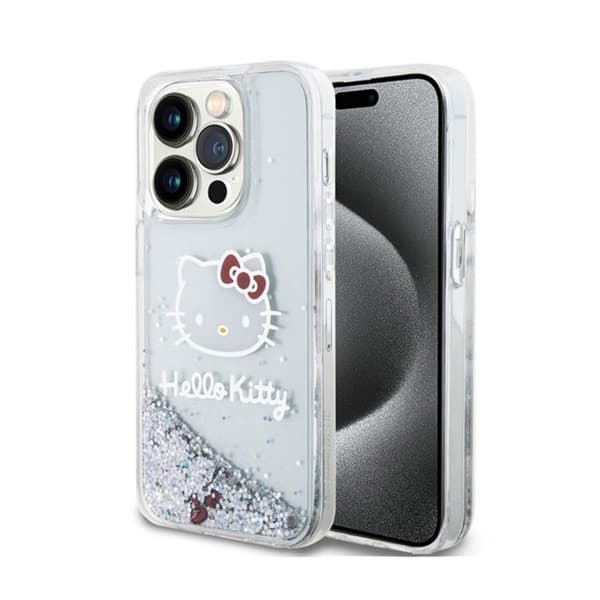 Telefonfodral - Hello Kitty - iPhone 13 Pro - Silver - Flytande glitter - Hård