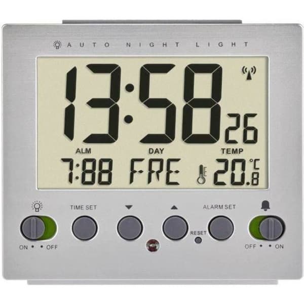 TFA Dostmann 60.2561.55 radiostyrd Väckarklocka silver Wake up hours 1