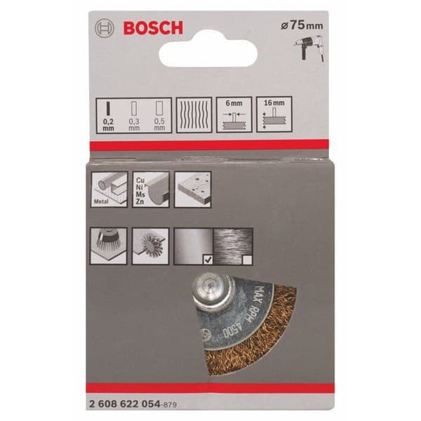 Cirkulär borste - BOSCH - Ø 75 mm - Messingtrådar - Max hastighet 4500 varv/min - Bredd 16 mm