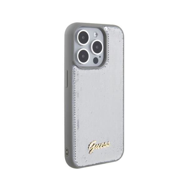 Guess Sequin Script Metal - Fodral för iPhone 15 Pro (silver)