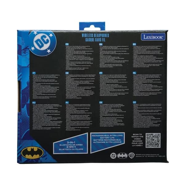 Fällbar Bluetooth-hörlur med ljus Batman 3D – Bluetooth 5.3, mikrofon, trådad, SD, volym begränsad till 85 dB
