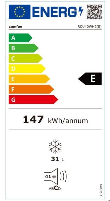 Mini Fryser COMFEE RCU40WH2(E) - 31L - Klass E - 47,2 x 45 x 49,2 cm - Vit