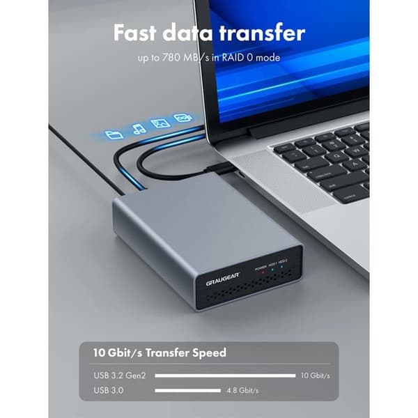 Extern RAID-kabinett - GRAUGEAR - G-25RD2-AC-10G - USB 3.2 Gen2 - Grå Aluminium