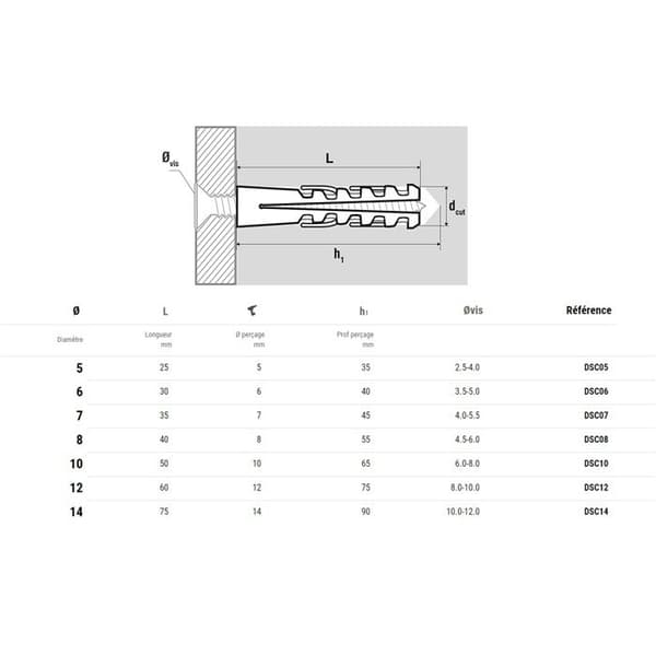 Nylonplugg - SCELL-IT - DSC12 - Ø12 x 61 mm - Förpackning 50 - Sidoflänsar
