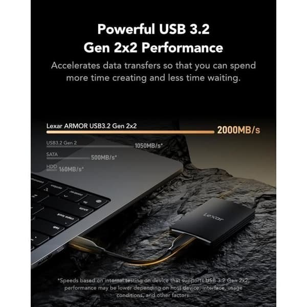Lexar ARMOR 700 – extern SSD 4 To USB 3.2 Gen 2x2 IP66 Svart