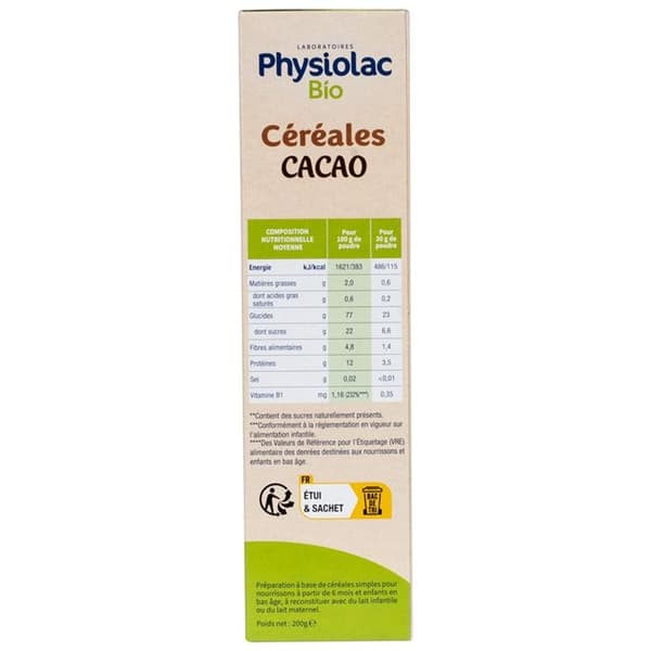 Physiolac Bio Cerealier Kakao 200 g Certbio