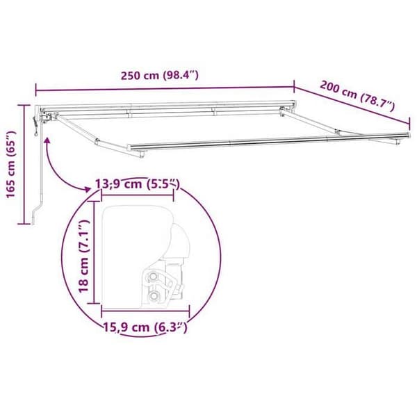 vidaXL Justerbart Markisram Vit 2,5 x 2 m Stål 42002531