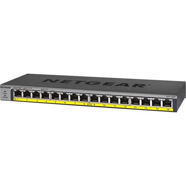 Ethernet-switch - NETGEAR - GS116PP - 16 portar - PoE+ - Väggmontering, Rackbar
