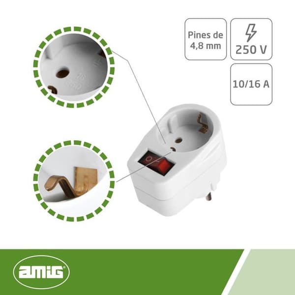 Reseadapter - AMIG - 12512 - Universal - Schuko - Röd lysbrytare