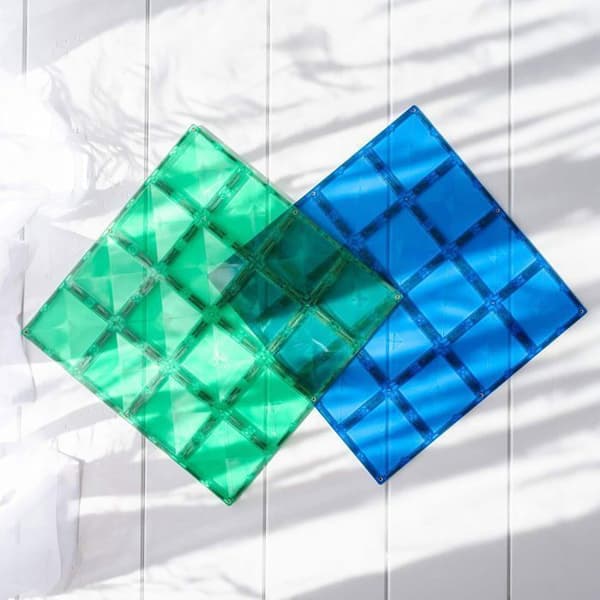 CONNETIX Byggplattor Magnetiska Regnbåge Blå och Grön Paket med Basplattor, 2 Stycken