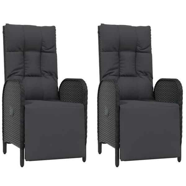 319892 vidaXL vilstolar och kuddar för utomhusbruk 2st polyrottingsvart