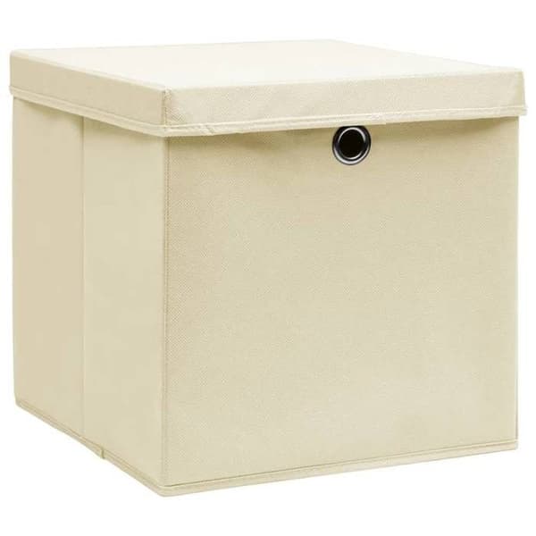 vidaXL Förvaringsboxar med lock 4 st Kräm 32x32x32 cm Tyg