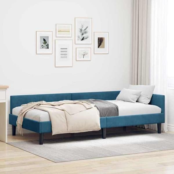 vidaXL Hörnsängram Blå 80 cm x 200 cm Sammet 42016133