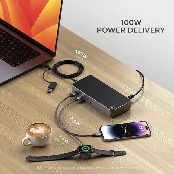 Dockningsstation - Satechi - Triple Display 4K - USB-A och USB-C - 100W strömförsörjning - Grå