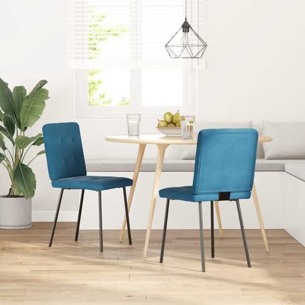 vidaXL Matstolar set om 2 Blå Sammet, stol, salsstol, sidostol, köksstol, rumssäte 4101067