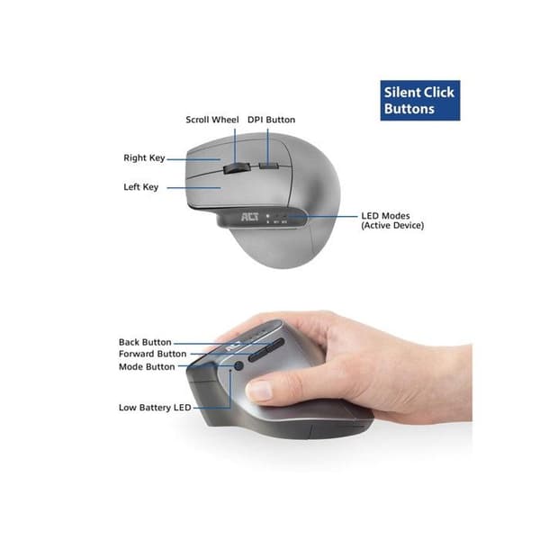ACT trådlös ergonomisk mus med Bluetooth och USB-C / USB-A