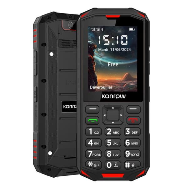 Stötsäker telefon - KONROW - Stone Next - 2.4'' - IP68 - 4G - Dubbel SIM - Svart