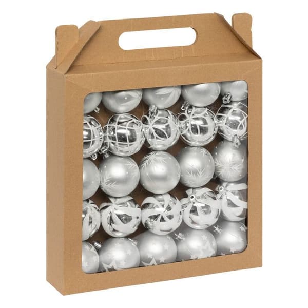 Julkulor - Féerisk - Julfärger - Set om 25 - Plast - D6cm Silver och Vit