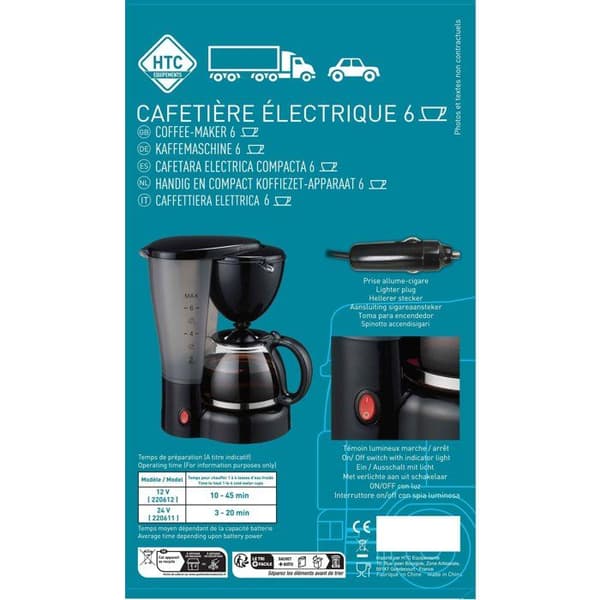 Kaffebryggare 12V - HTC UTRUSTNINGAR - 5/6 koppar - Effekt 170W