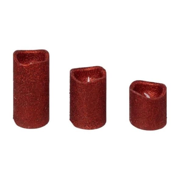 Set med 3 LED-ljus "Glitter" 10cm Röd