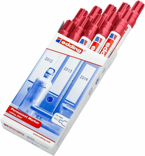 Edding Permanent Markör 35019 — 10-pack karminröd, stabil spets, snabb torkning