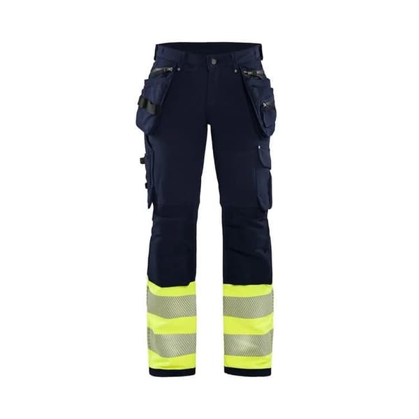 Arbetsbyxor dam stretch 4D hög synlighet marinblå och fluorescerande gul - Blaklader