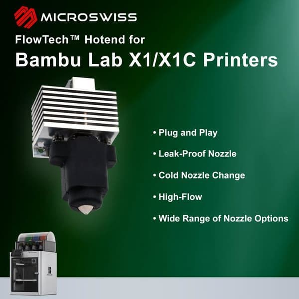 Hotend för 3D-skrivare - Micro-Swiss - FlowTech - Bambu Lab X1/X1C - Hård spets - Lätt byte av munstycke