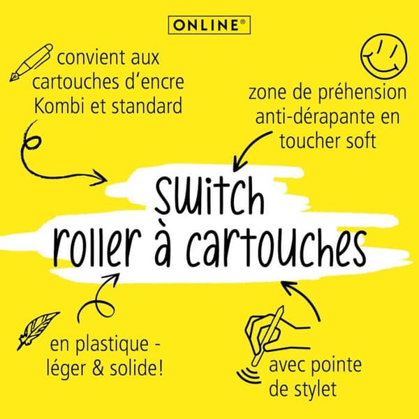 Rollpenna - Uppladdningsbar - Medium spets - Ergonomisk - Rosa - Online Switch Plus