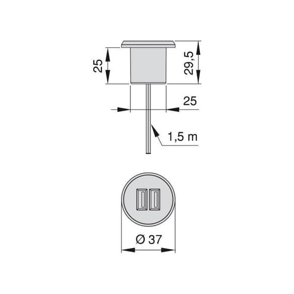 Infälld USB-kontakt - EMUCA - Plugy kit - 2 USB typ A-portar - Metallic grå - Plast